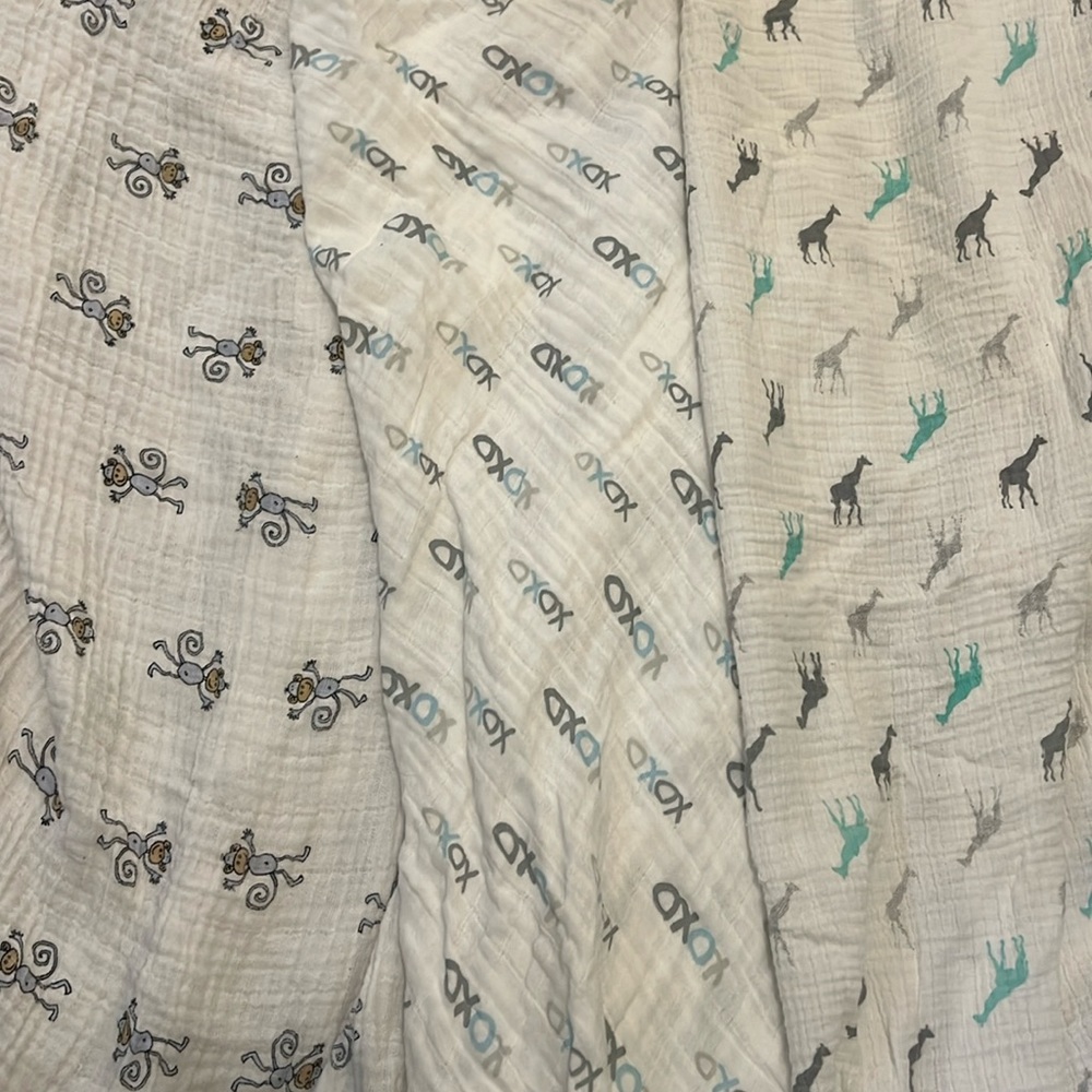 Three set of 3 Aden + Anáis Muslin Baby Boy blankets bundle